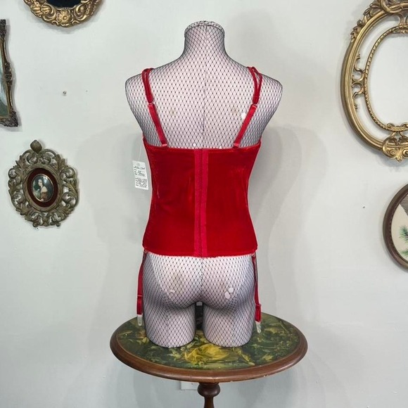 Elegant Moments Vintage lingerie  Red Velvet Garter Corset 34 - Picture 3 of 6